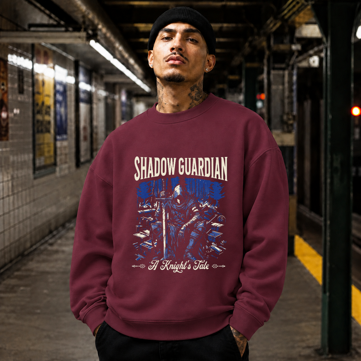 Shadow Guardian Knight's Tale T-Shirt – Gothic Streetwear Poster Graphic Tee - Color: maroon