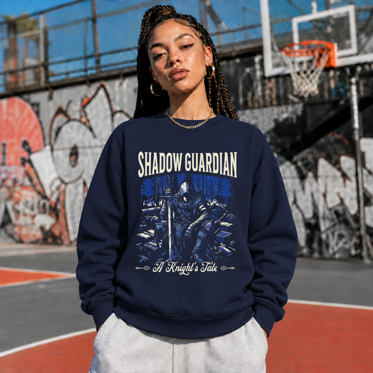 Shadow Guardian Knight's Tale T-Shirt – Gothic Streetwear Poster Graphic Tee - Color: navy