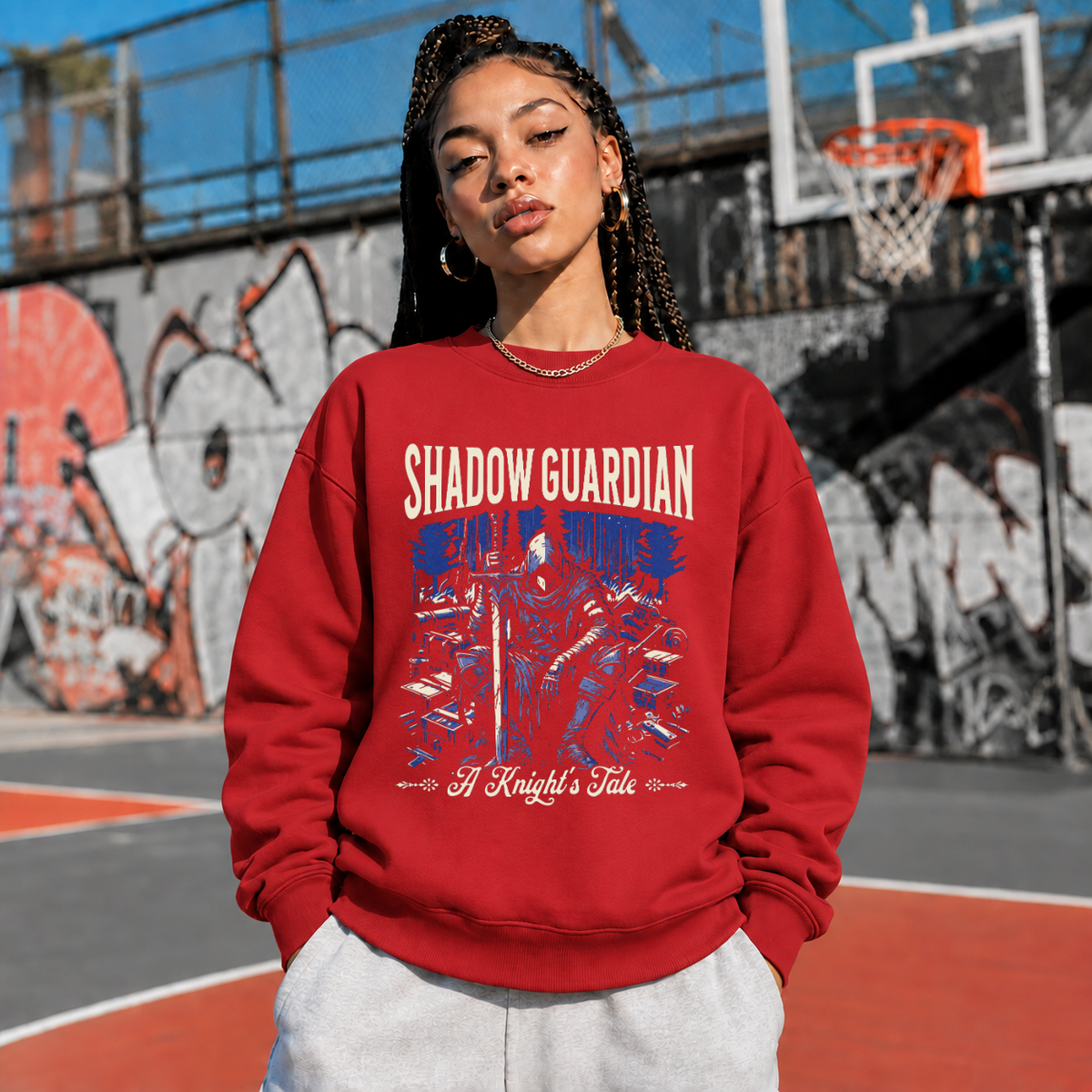 Shadow Guardian Knight's Tale T-Shirt – Gothic Streetwear Poster Graphic Tee - Color: red