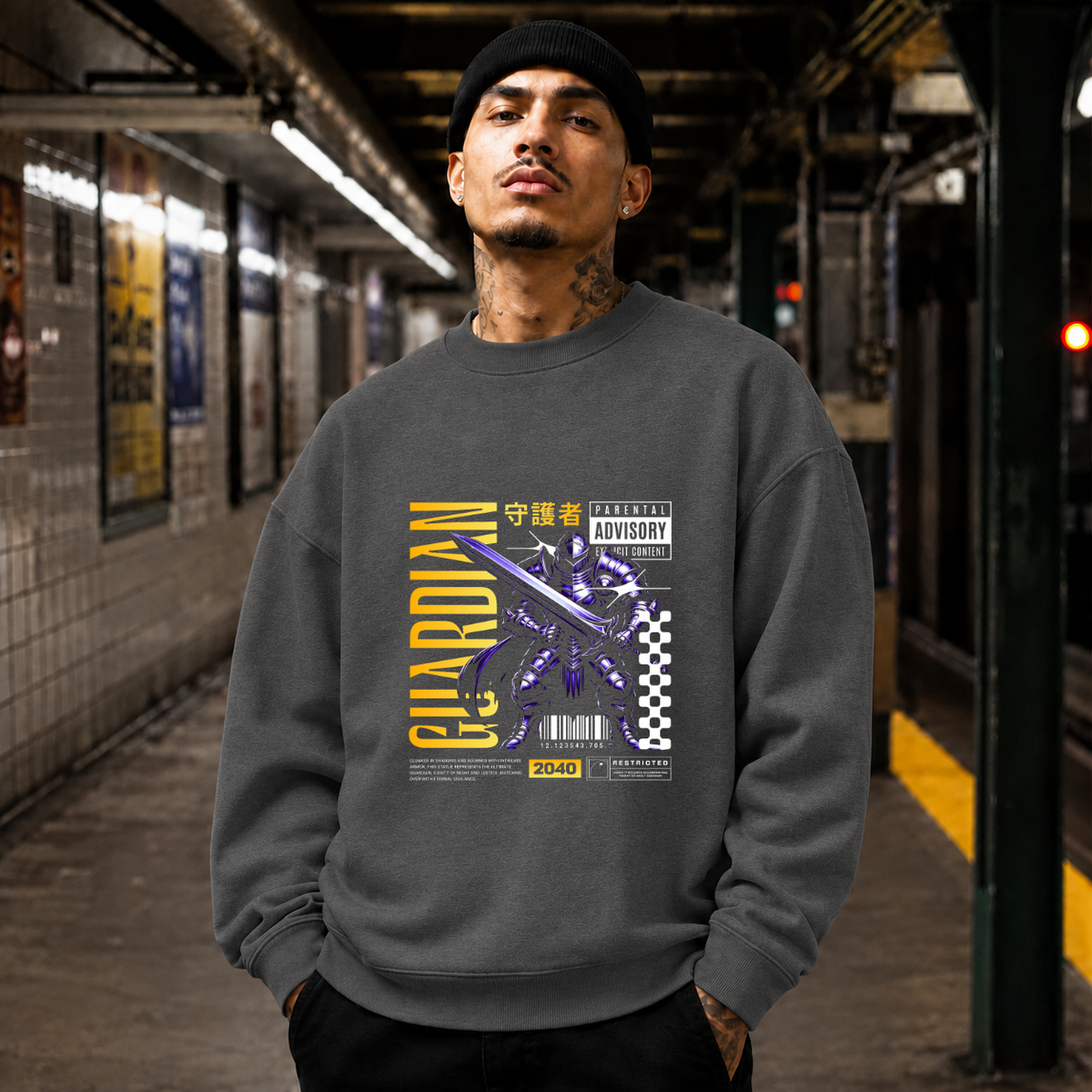 Shadow Guardian Knight T-Shirt – Gothic Streetwear Poster Graphic Tee - Color: dark heather