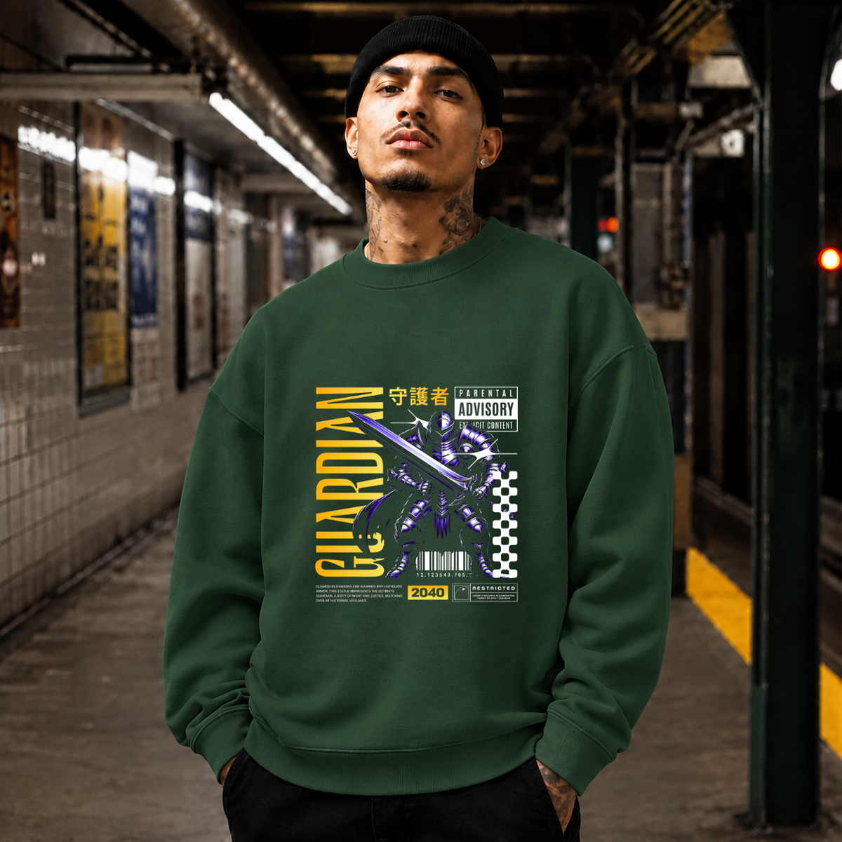 Shadow Guardian Knight T-Shirt – Gothic Streetwear Poster Graphic Tee - Color: forest green