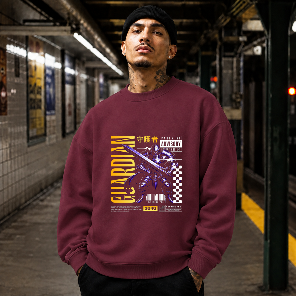Shadow Guardian Knight T-Shirt – Gothic Streetwear Poster Graphic Tee - Color: maroon
