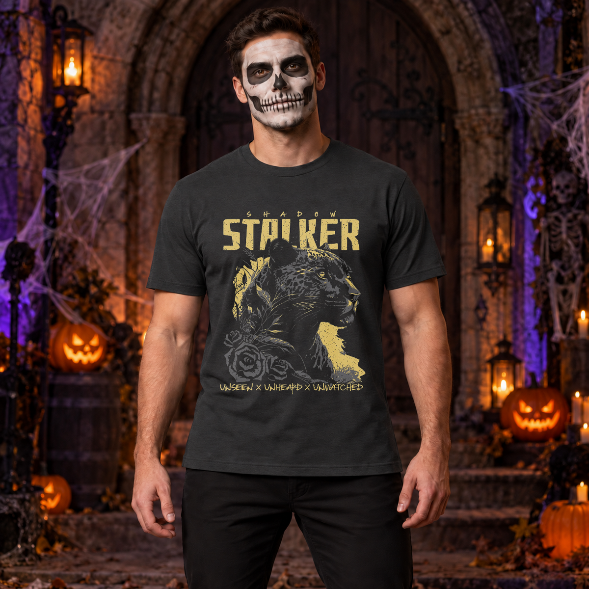 Shadow Stalker T-Shirt – Skull & Reaper Gothic Graphic Graphic Tee - Color: charcoal