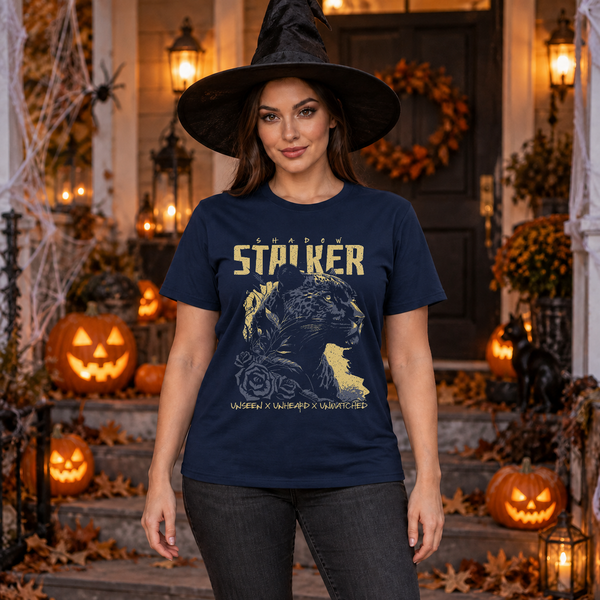 Shadow Stalker T-Shirt – Skull & Reaper Gothic Graphic Graphic Tee - Color: navy