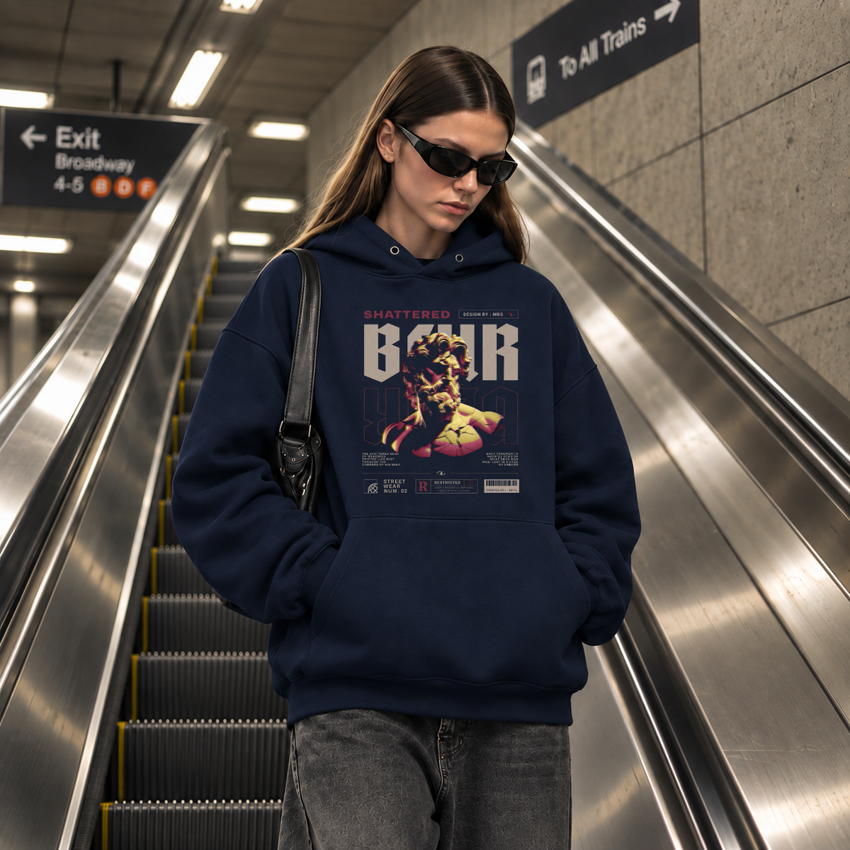 Shattered Blur Bust Hoodie – Dark Editorial / Gothic Streetwear Hoodie - Color: navy