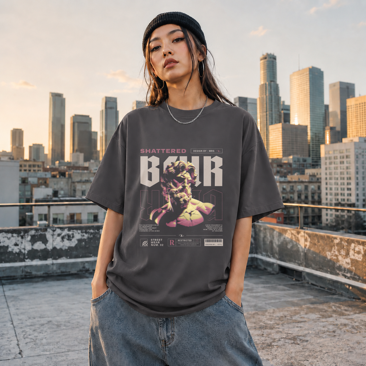 Shattered Blur Bust T-Shirt – Dark Editorial / Gothic Streetwear Tee - Color: Charcoal