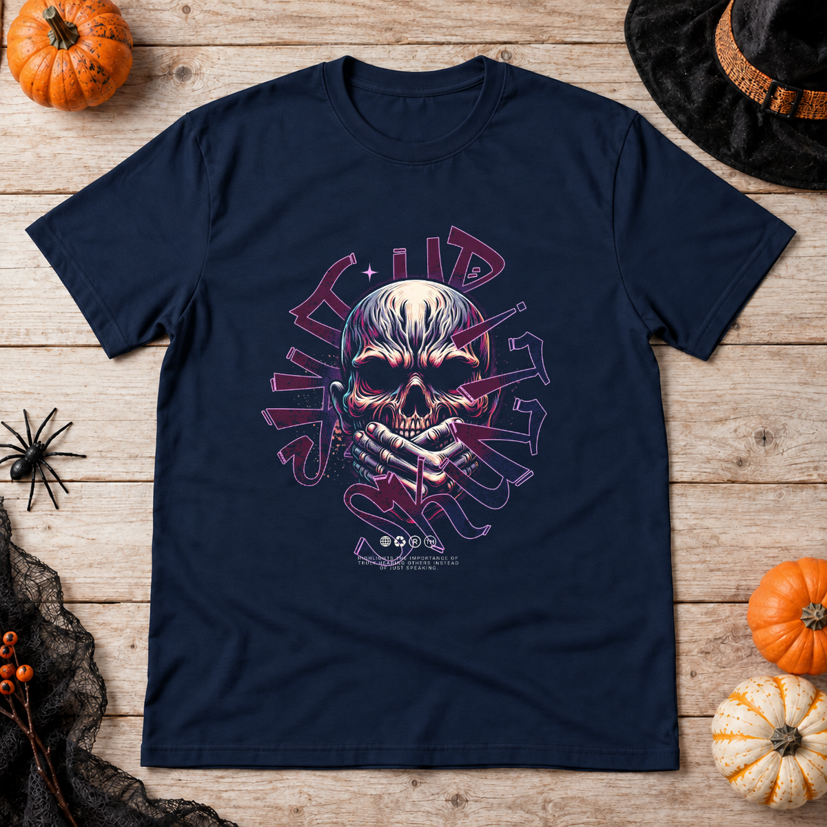 Shut Up! Skull! T-Shirt – Skull & Reaper Gothic Graphic Graphic Tee - Color: navy
