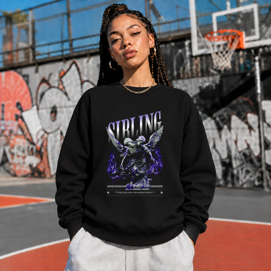 Sibling Streetwear Angel T-Shirt – Vintage Y2K / Acid Graphic Streetwear Tee - Color: black