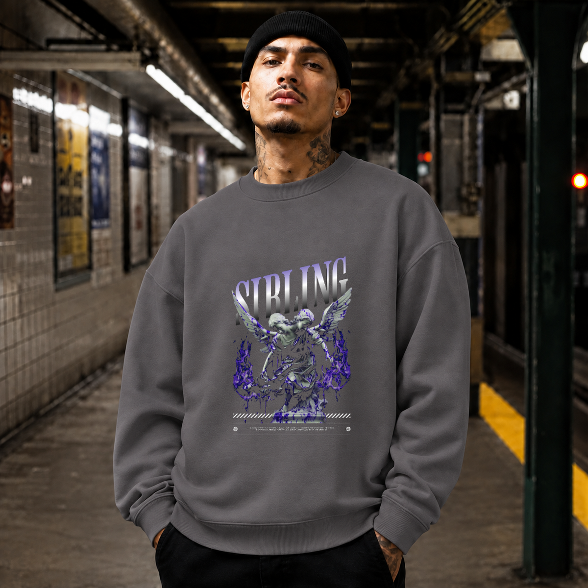 Sibling Streetwear Angel T-Shirt – Vintage Y2K / Acid Graphic Streetwear Tee - Color: charcoal
