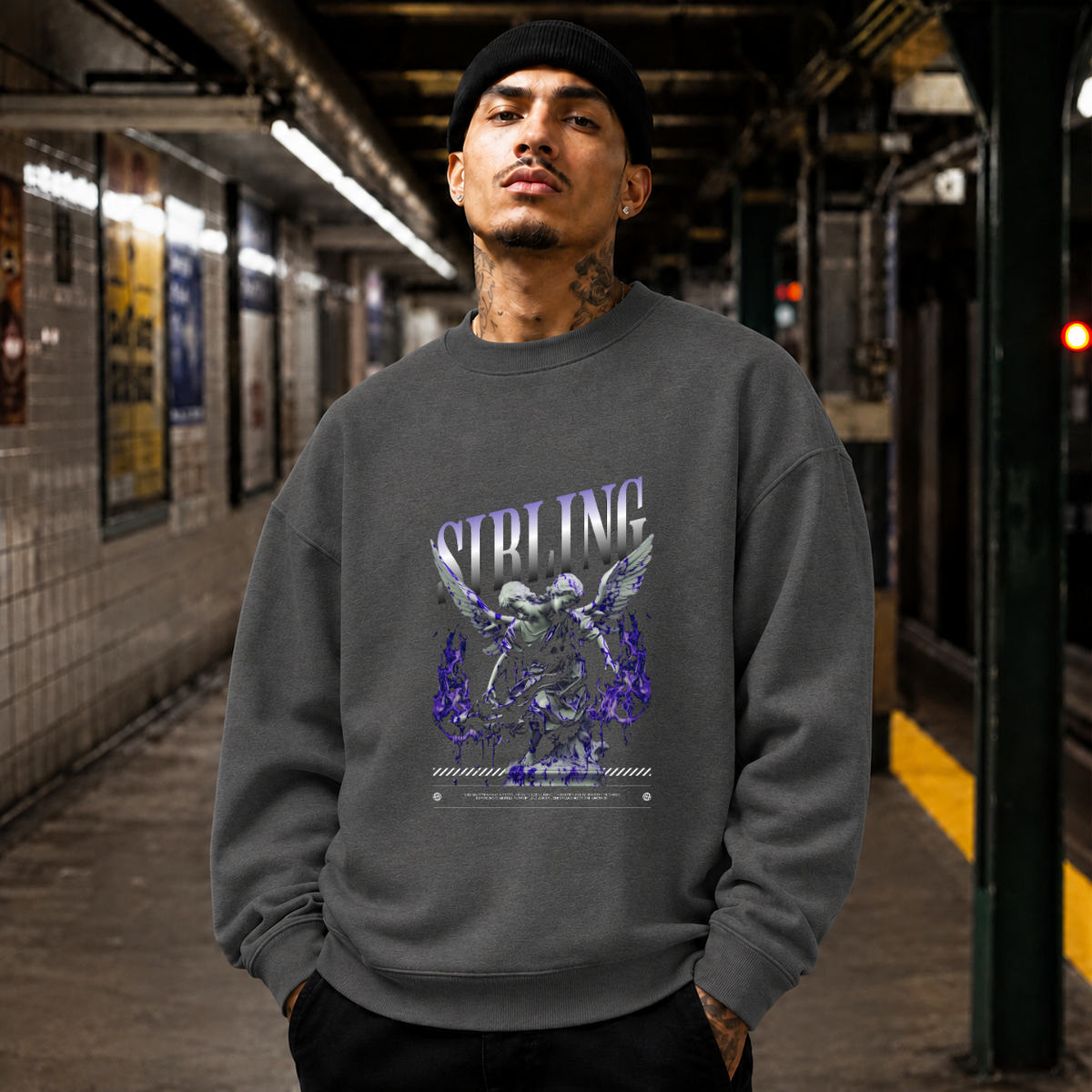 Sibling Streetwear Angel T-Shirt – Vintage Y2K / Acid Graphic Streetwear Tee - Color: dark heather