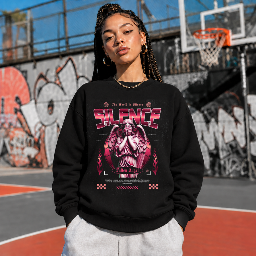 Silence Fallen Angel Skull Sweatshirt – Dark Editorial / Gothic Streetwear Sweatshirt - Color: black