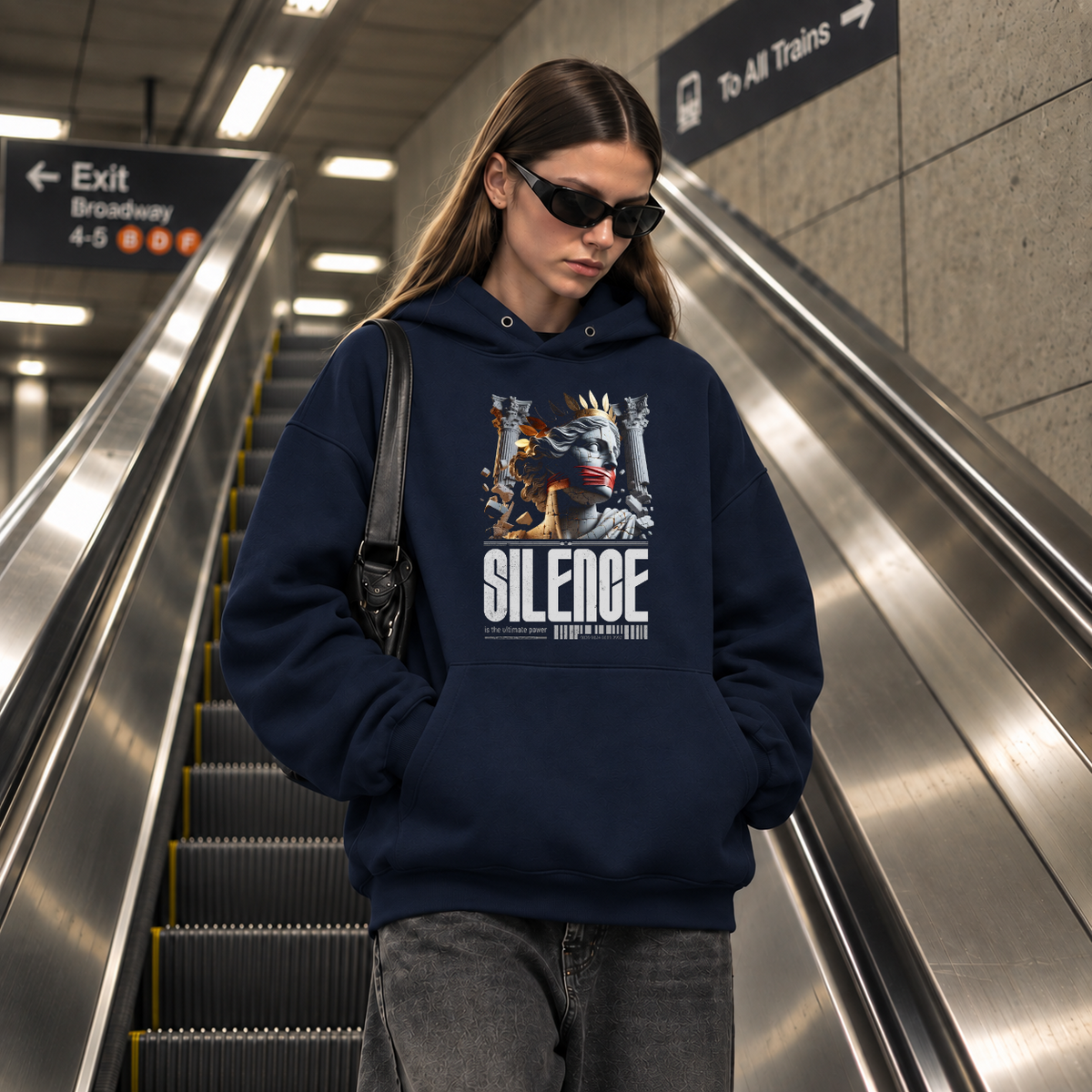 Silence Is the Ultimate Power Hoodie – Dark Editorial / Gothic Streetwear Hoodie - Color: navy