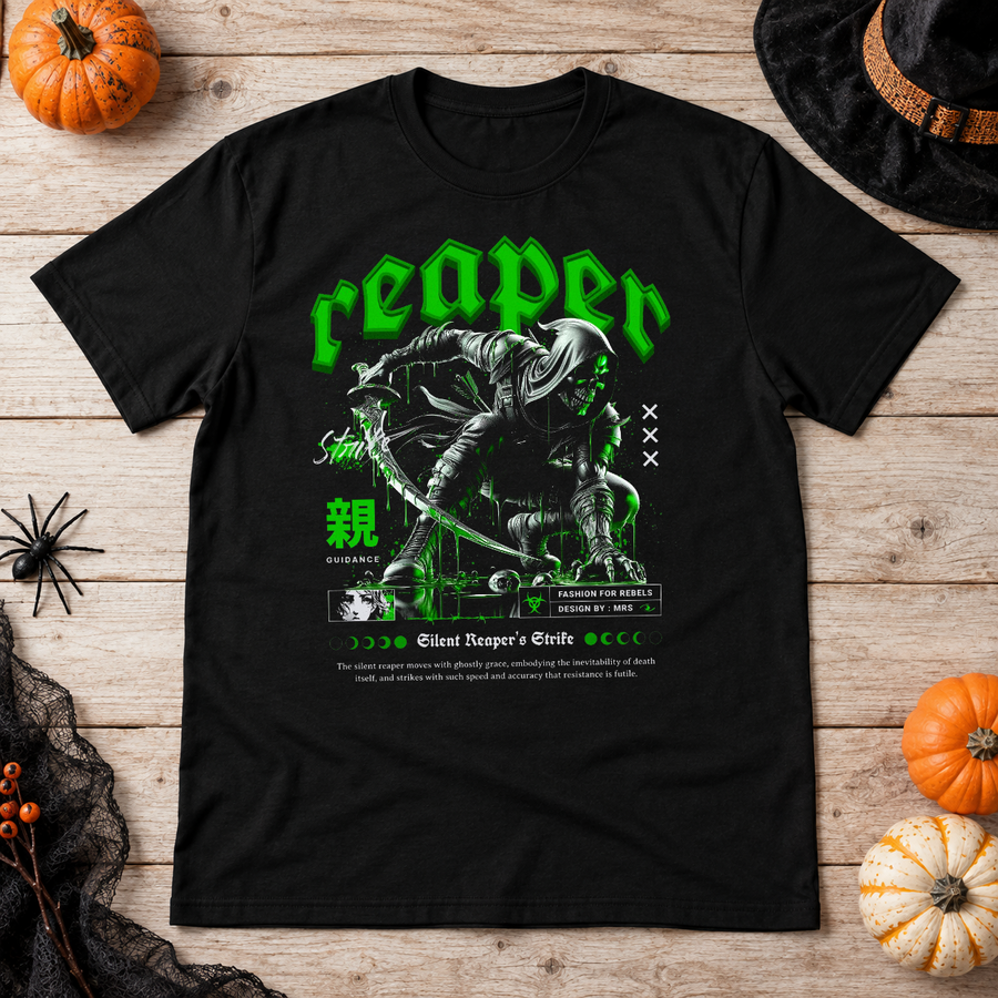 Silent Reaper T-Shirt – Skull & Reaper Gothic Graphic Graphic Tee - Color: black