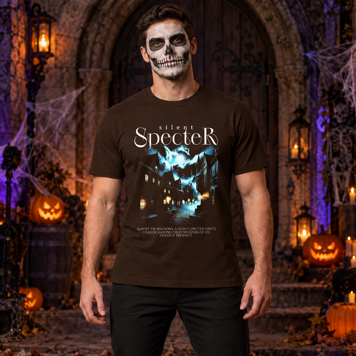 Silent Specter T-Shirt – Dark Editorial Graphic Design Graphic Tee - Color: chocolate