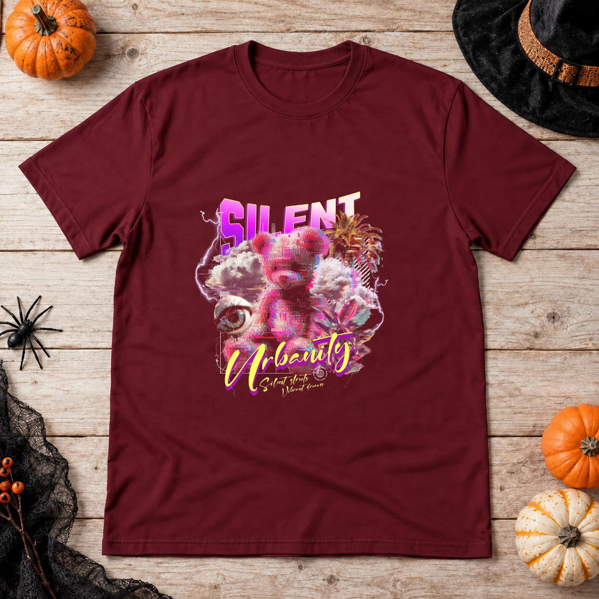 Silent Urbanity T-Shirt – Punk Rock Streetwear Graphic Graphic Tee - Color: maroon
