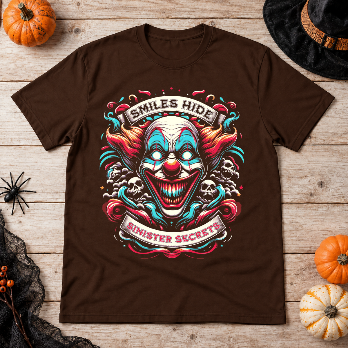 Sinister Secret T-Shirt – Skull & Reaper Gothic Graphic Graphic Tee - Color: chocolate