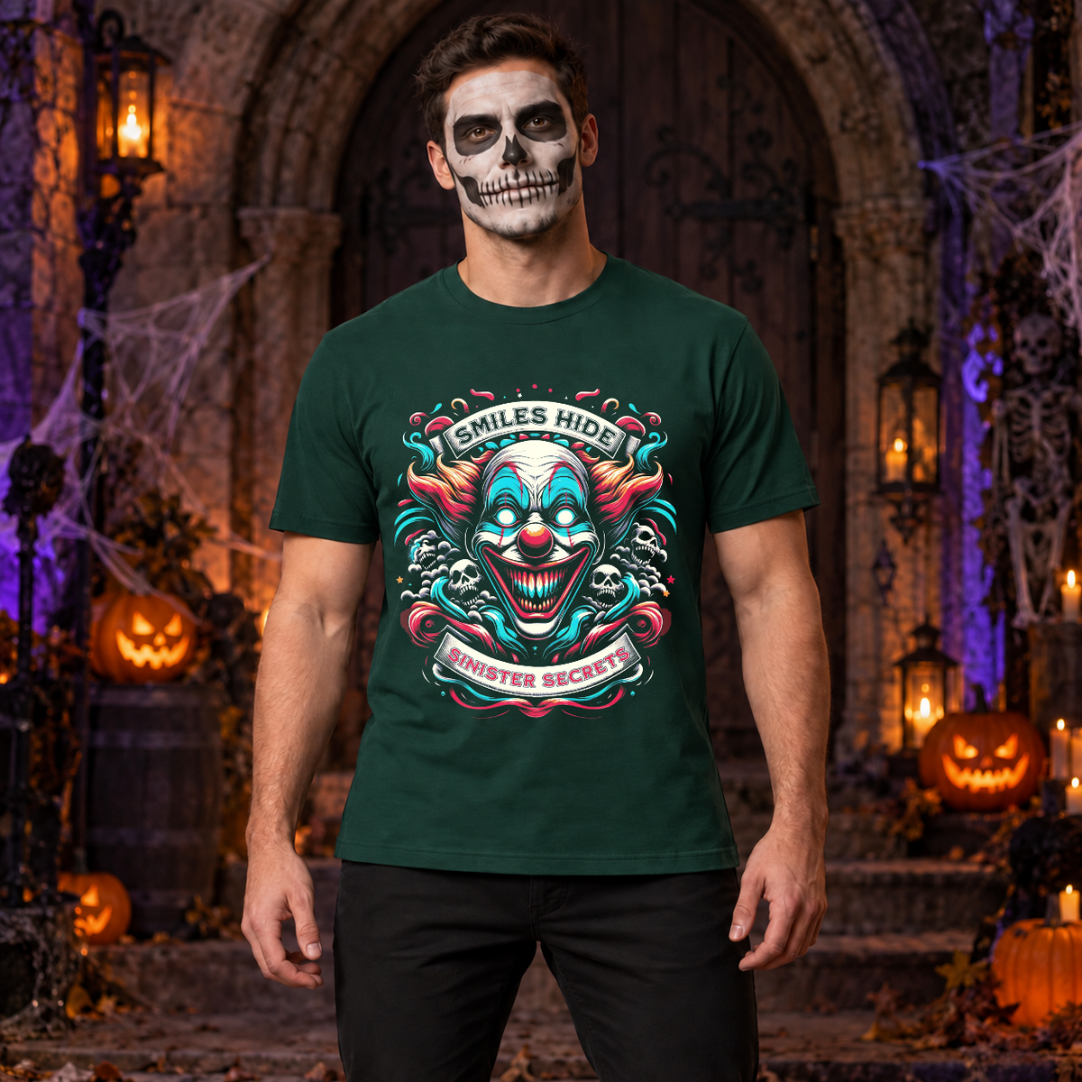 Sinister Secret T-Shirt – Skull & Reaper Gothic Graphic Graphic Tee - Color: forest green