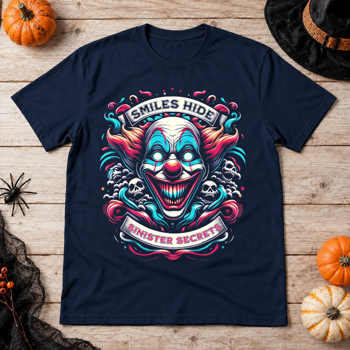 Sinister Secret T-Shirt – Skull & Reaper Gothic Graphic Graphic Tee - Color: navy