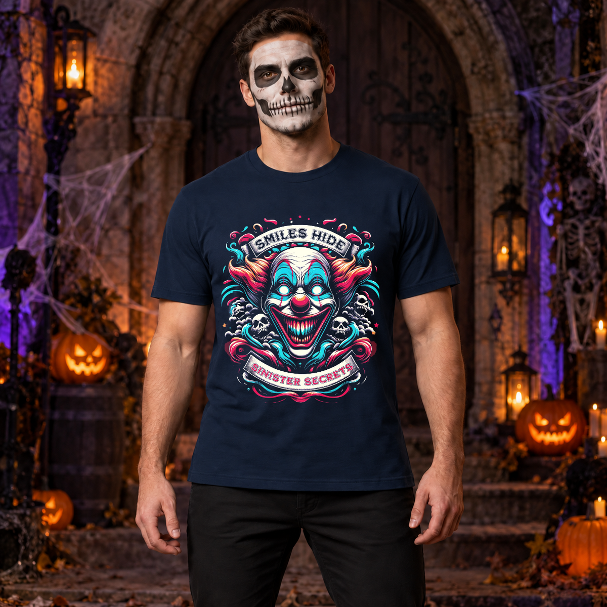 Sinister Secret T-Shirt – Skull & Reaper Gothic Graphic Graphic Tee - Color: navy
