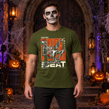 Skeleton Rocker Beat T-Shirt – Skull & Reaper Gothic Graphic Graphic Tee - Color: military green