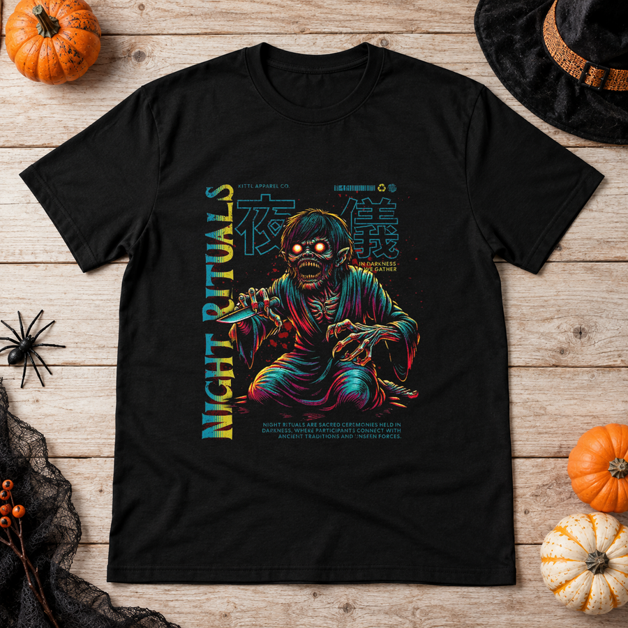Skull NIght Rituals T-Shirt – Skull & Reaper Gothic Graphic Graphic Tee - Color: black