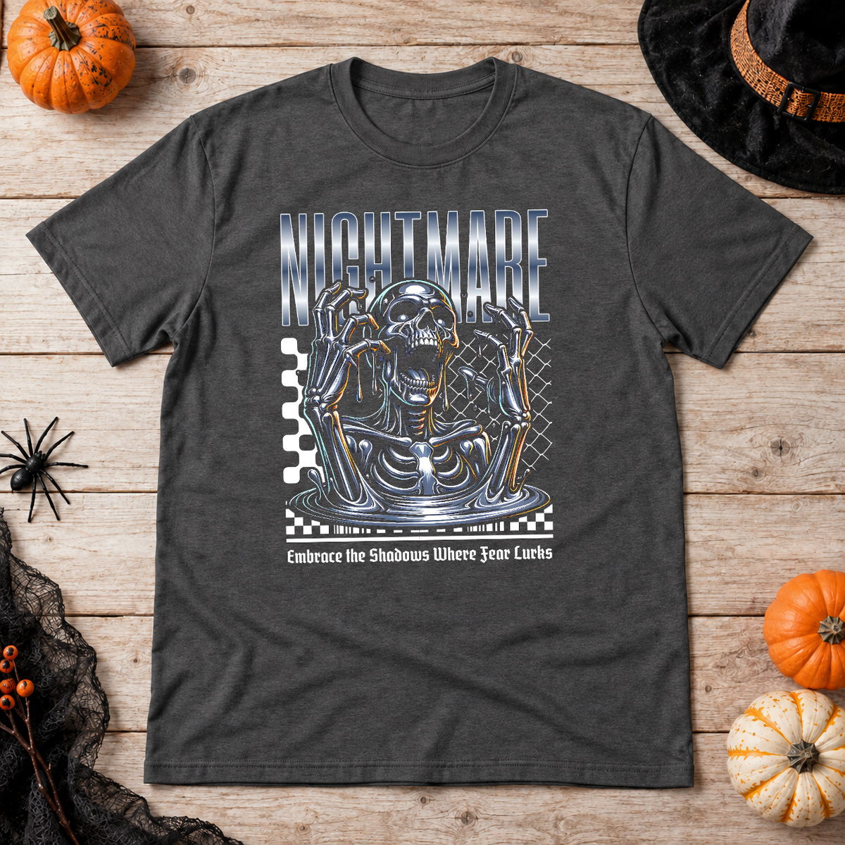 Skull Nightmare T-Shirt – Skull & Reaper Gothic Graphic Graphic Tee - Color: dark heather