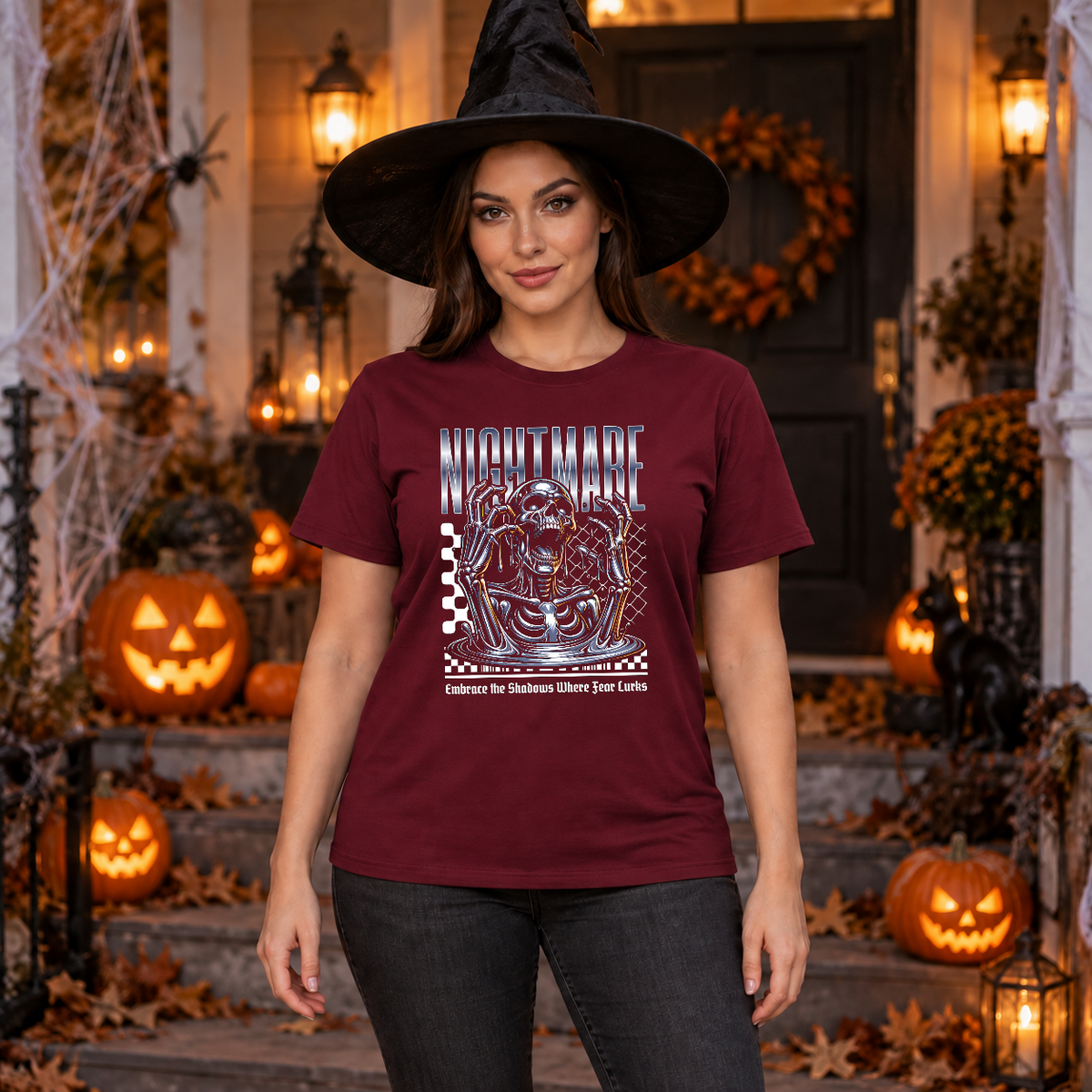 Skull Nightmare T-Shirt – Skull & Reaper Gothic Graphic Graphic Tee - Color: maroon