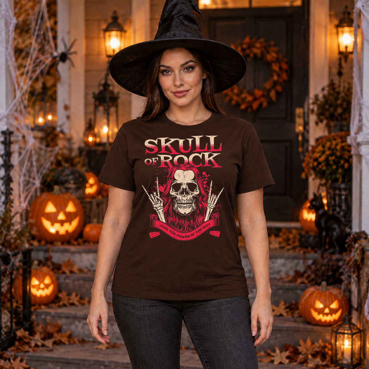 Skull of Rock T-Shirt – Skull & Reaper Gothic Graphic Graphic Tee - Color: chocolate
