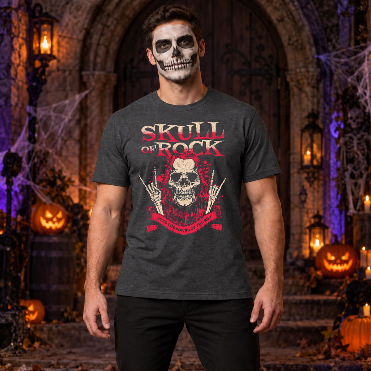 Skull of Rock T-Shirt – Skull & Reaper Gothic Graphic Graphic Tee - Color: dark heather
