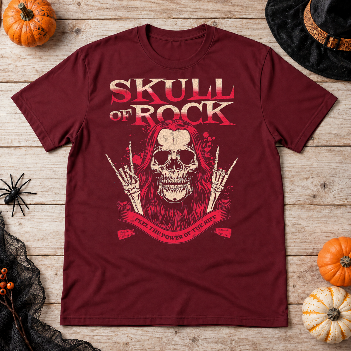 Skull of Rock T-Shirt – Skull & Reaper Gothic Graphic Graphic Tee - Color: maroon