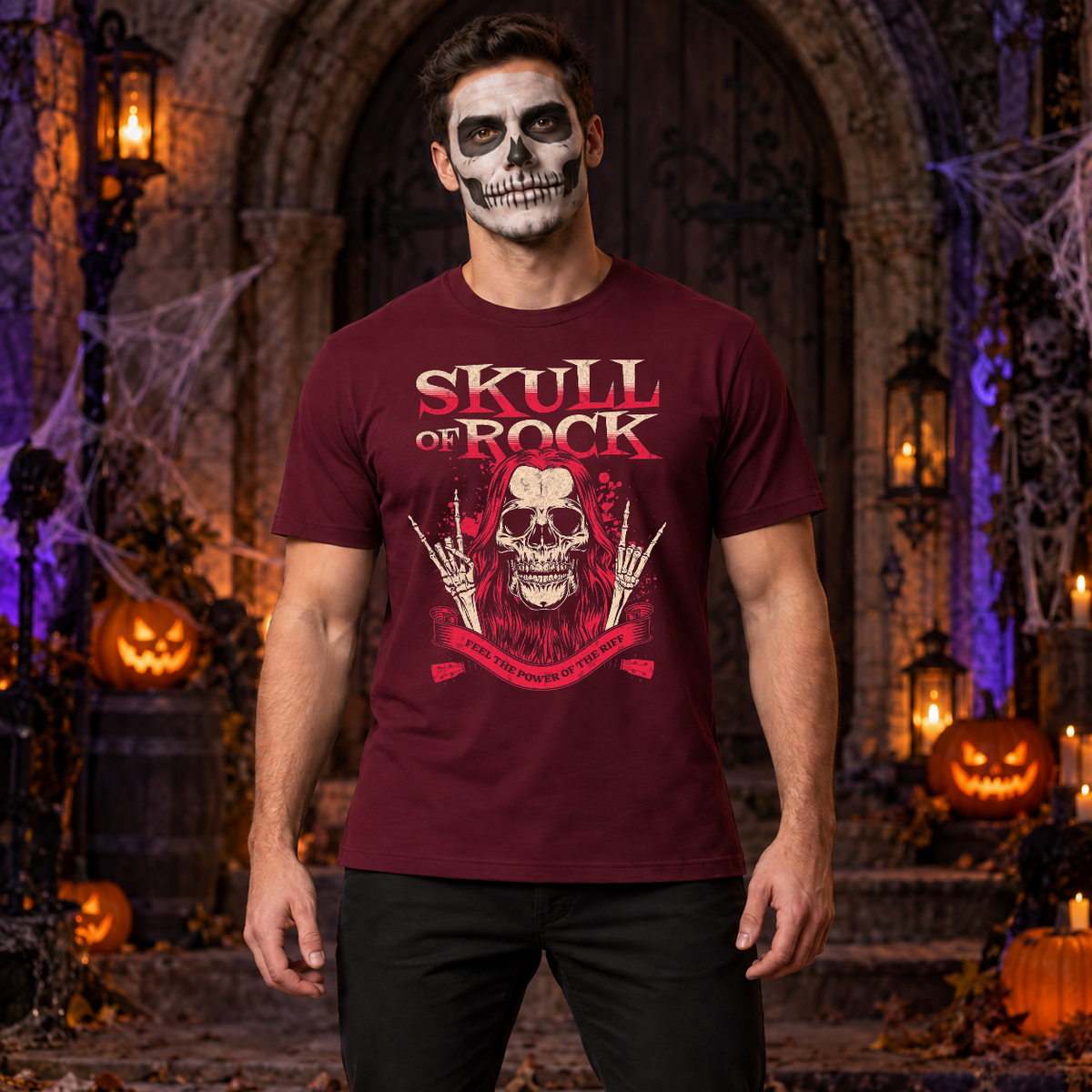 Skull of Rock T-Shirt – Skull & Reaper Gothic Graphic Graphic Tee - Color: maroon