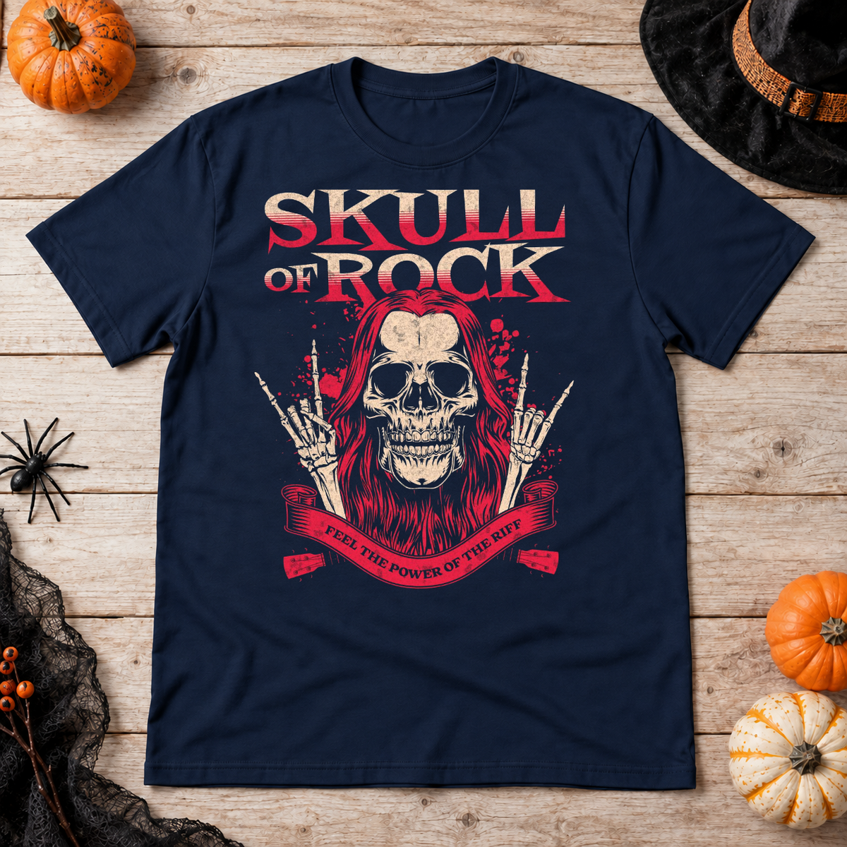 Skull of Rock T-Shirt – Skull & Reaper Gothic Graphic Graphic Tee - Color: navy