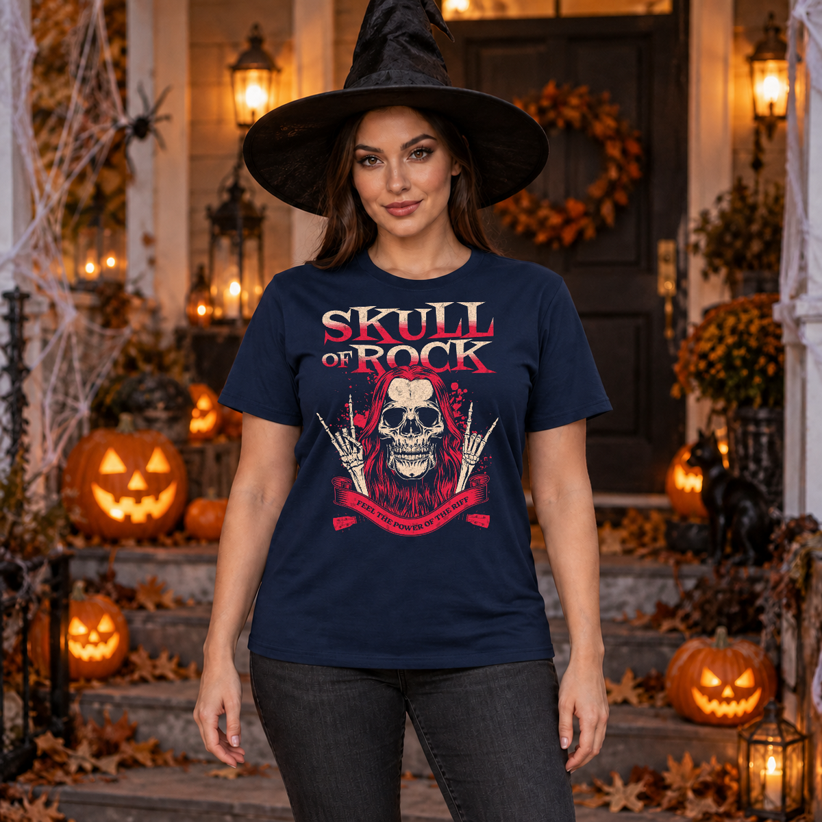 Skull of Rock T-Shirt – Skull & Reaper Gothic Graphic Graphic Tee - Color: navy
