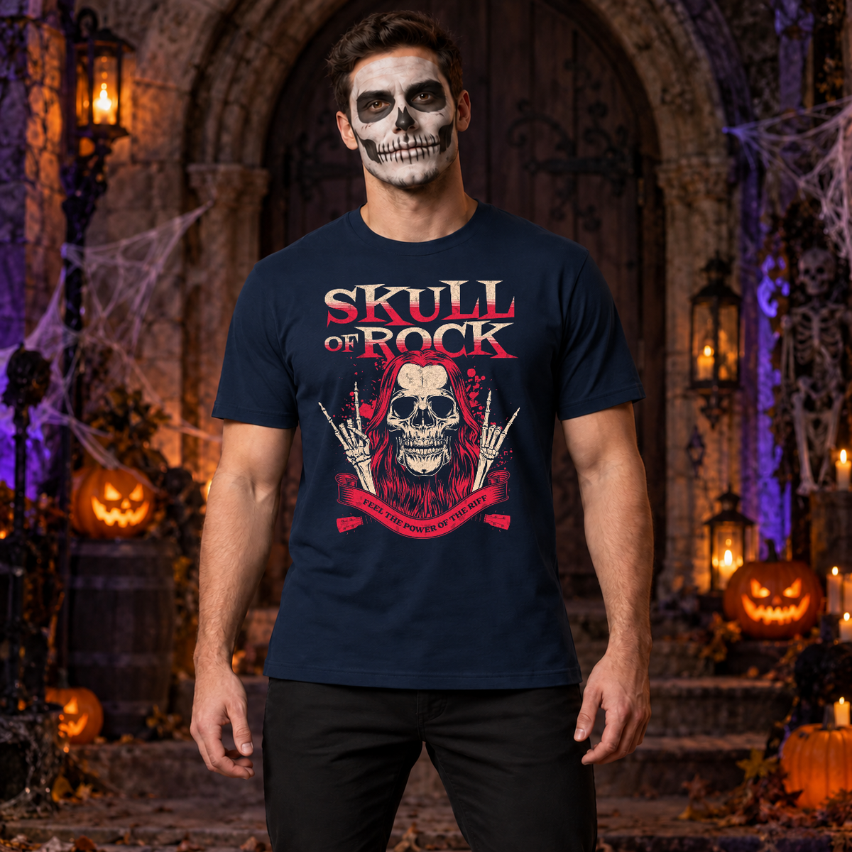 Skull of Rock T-Shirt – Skull & Reaper Gothic Graphic Graphic Tee - Color: navy