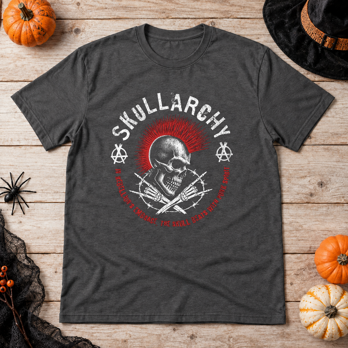 Skull punk T-Shirt – Skull & Reaper Gothic Graphic Graphic Tee - Color: dark heather