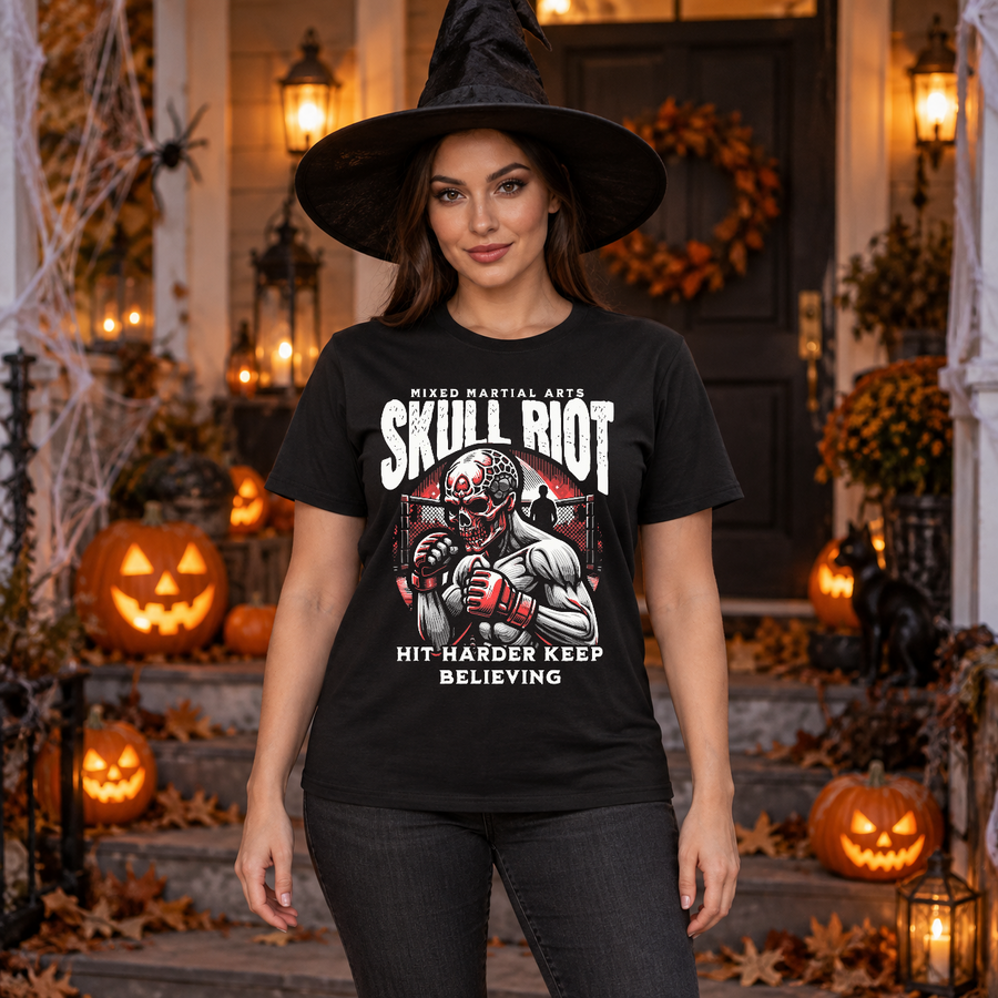 Skull Riot T-Shirt – Skull & Reaper Gothic Graphic Graphic Tee - Color: black