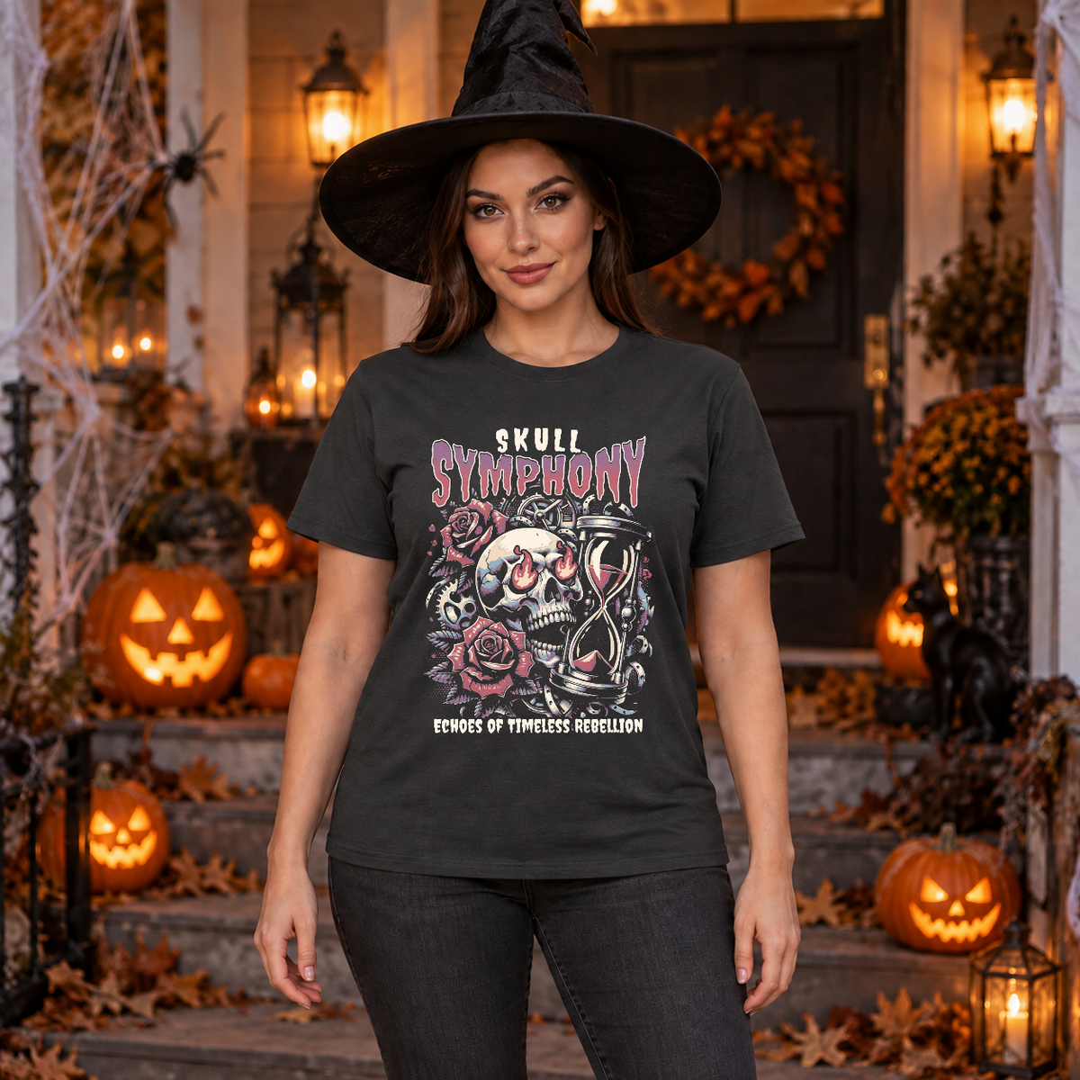 Skull Symphony T-Shirt – Skull & Reaper Gothic Graphic Graphic Tee - Color: charcoal