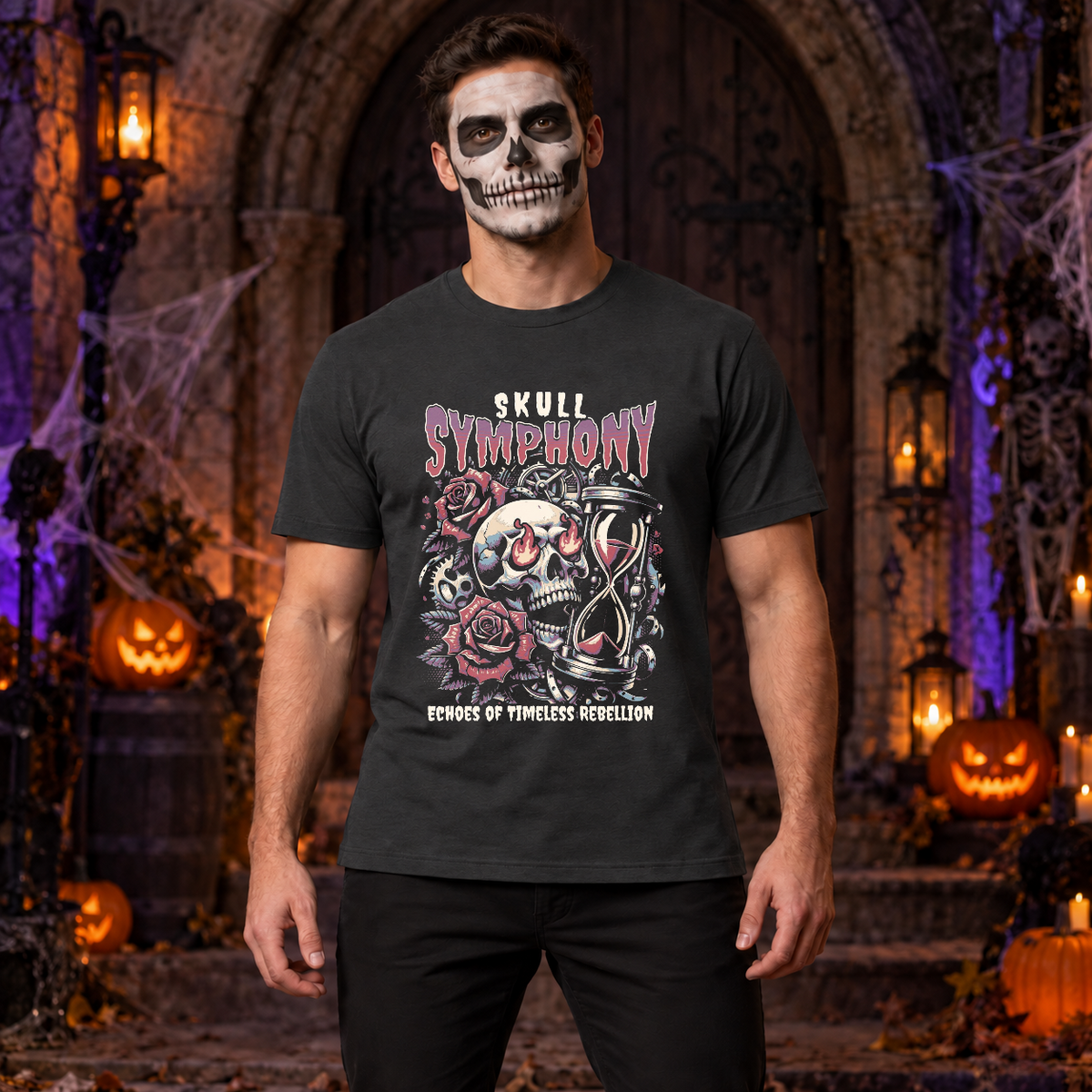 Skull Symphony T-Shirt – Skull & Reaper Gothic Graphic Graphic Tee - Color: charcoal