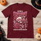 Skull Symphony T-Shirt – Skull & Reaper Gothic Graphic Graphic Tee - Color: maroon