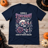 Skull Symphony T-Shirt – Skull & Reaper Gothic Graphic Graphic Tee - Color: navy