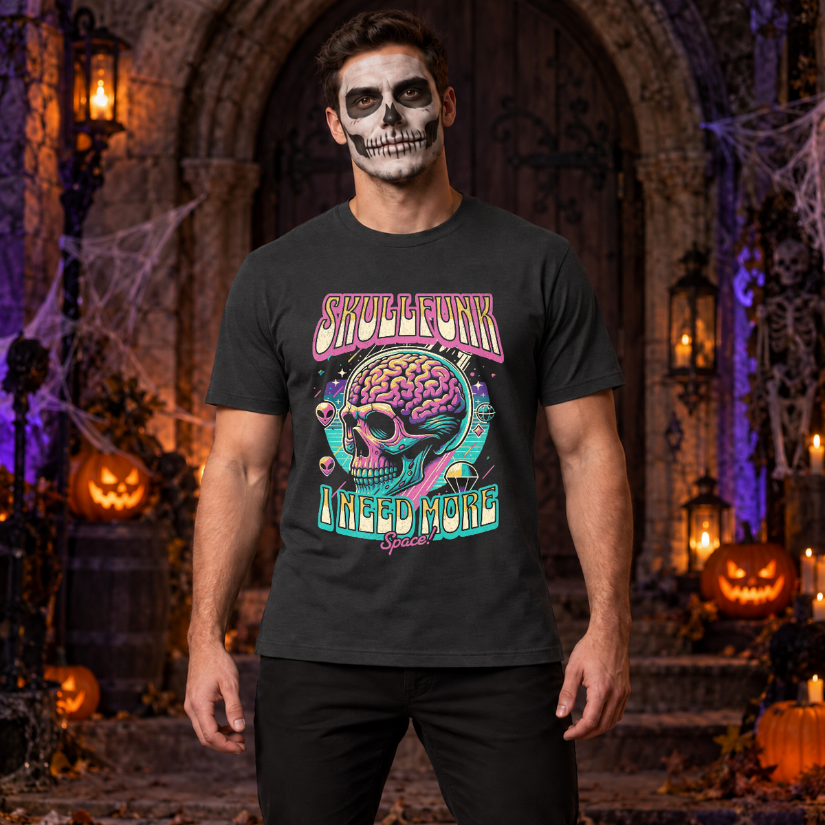 Skullfunk T-Shirt – Skull & Reaper Gothic Graphic Graphic Tee - Color: charcoal