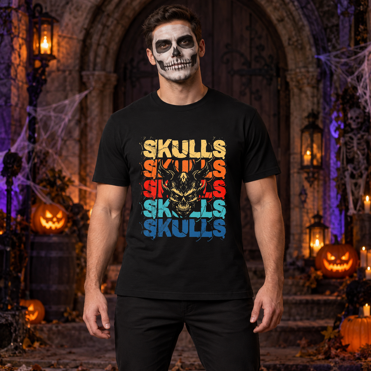 Skulls T-Shirt – Skull & Reaper Gothic Graphic Graphic Tee - Color: black