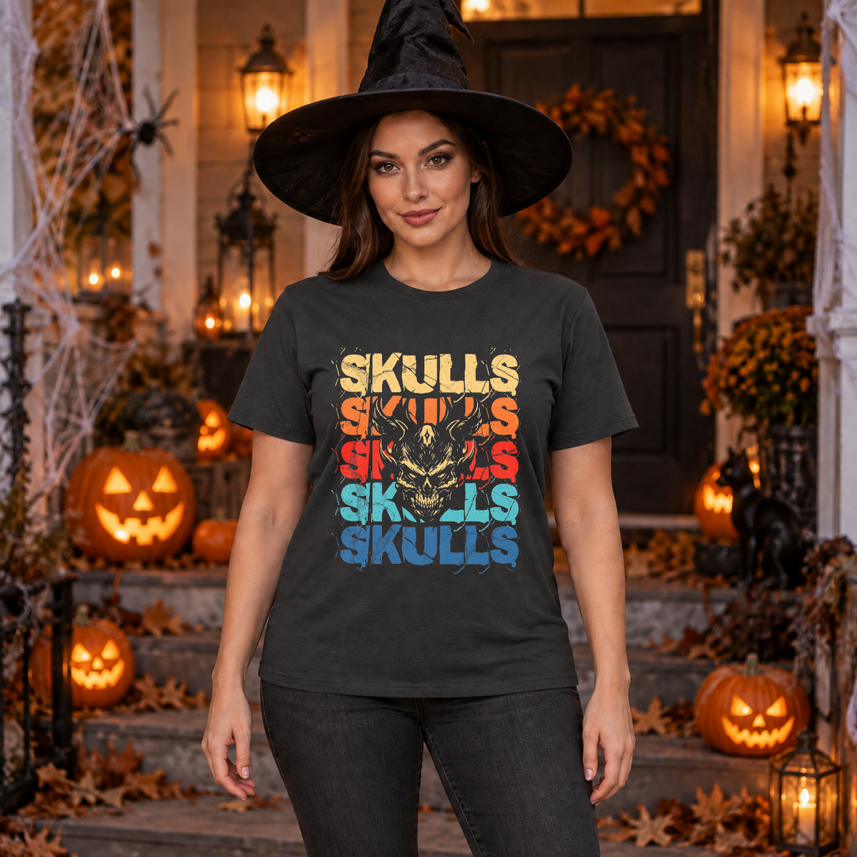 Skulls T-Shirt – Skull & Reaper Gothic Graphic Graphic Tee - Color: charcoal
