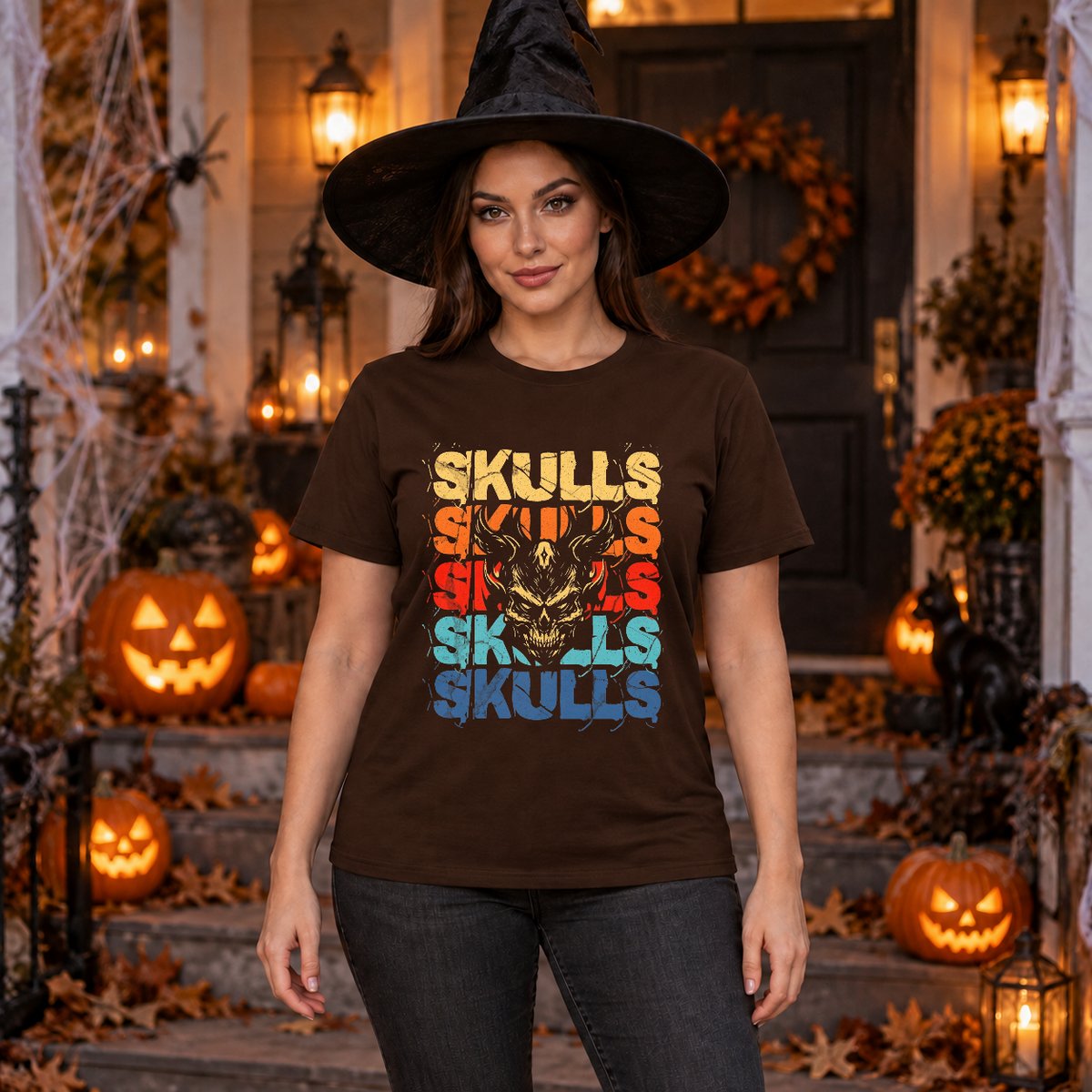 Skulls T-Shirt – Skull & Reaper Gothic Graphic Graphic Tee - Color: chocolate