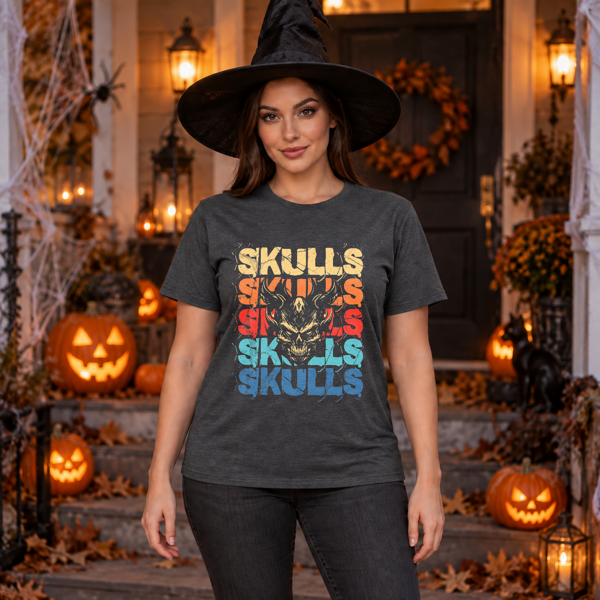Skulls T-Shirt – Skull & Reaper Gothic Graphic Graphic Tee - Color: dark heather