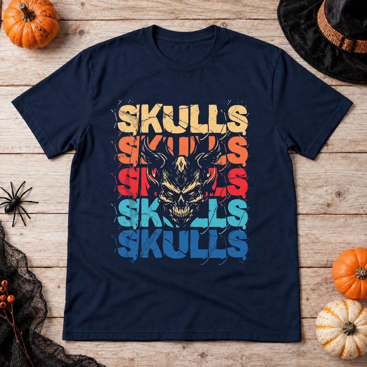 Skulls T-Shirt – Skull & Reaper Gothic Graphic Graphic Tee - Color: navy