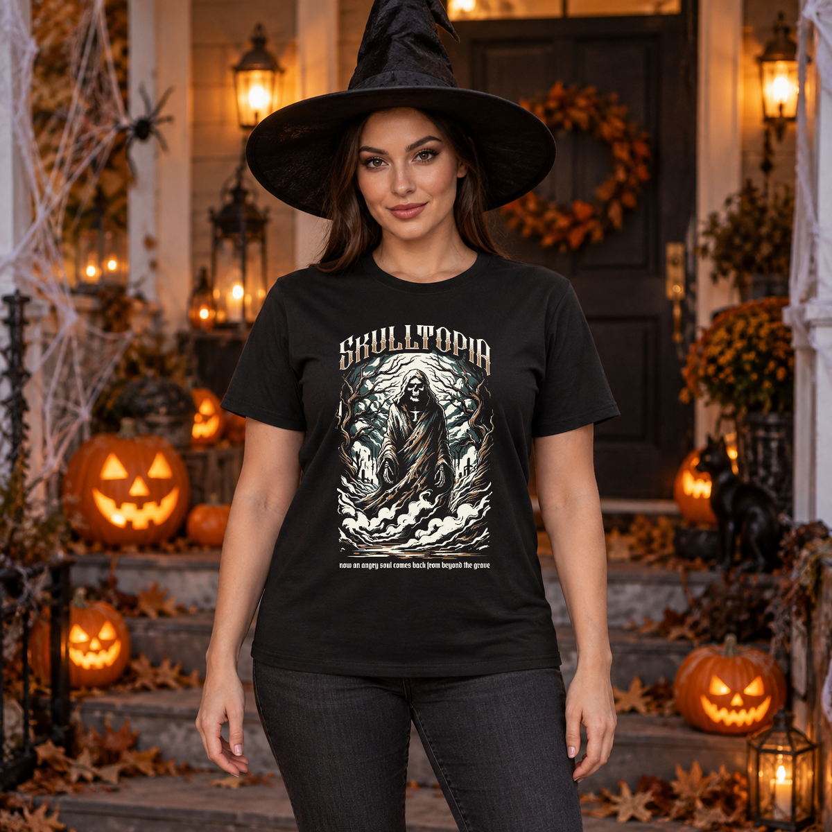 Skulltopia T-Shirt – Skull & Reaper Gothic Graphic Graphic Tee - Color: black