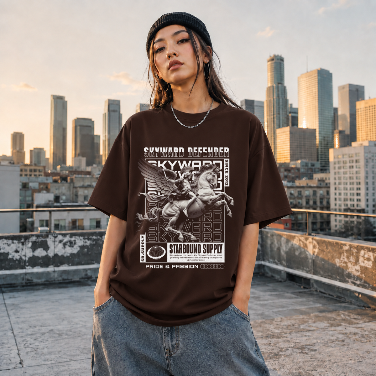 Skyward Defender Pegasus T-Shirt – Dark Art / Renaissance Aesthetic Graphic Tee - Color: Dark Chocolate