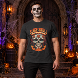 Slice Skull T-Shirt – Skull & Reaper Gothic Graphic Graphic Tee - Color: charcoal