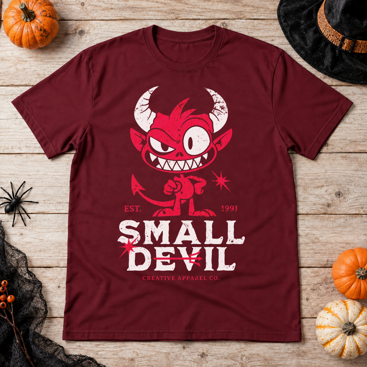 Small Devil T-Shirt – Skull & Reaper Gothic Graphic Graphic Tee - Color: maroon